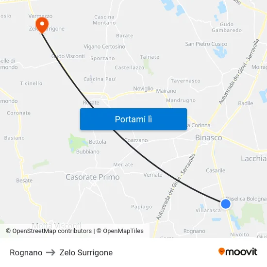 Rognano to Zelo Surrigone map