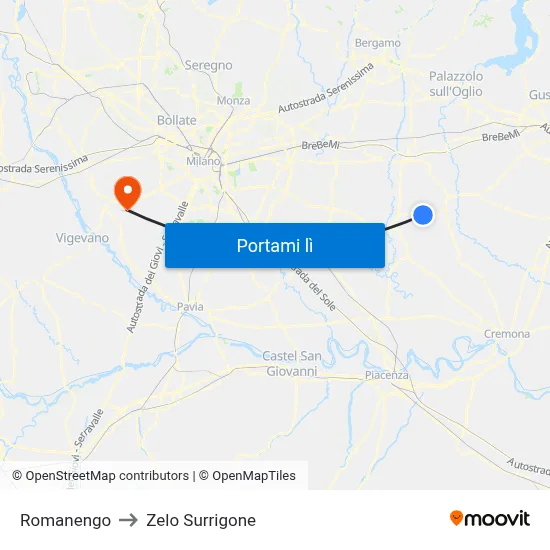 Romanengo to Zelo Surrigone map