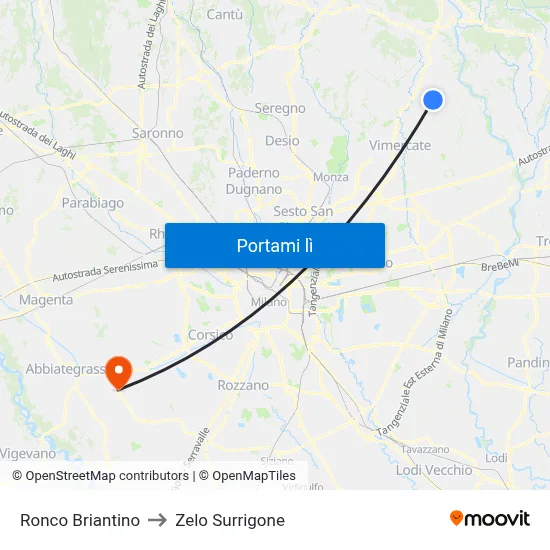 Ronco Briantino to Zelo Surrigone map