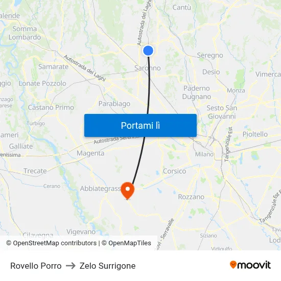 Rovello Porro to Zelo Surrigone map