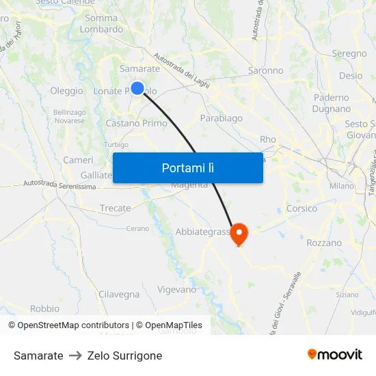 Samarate to Zelo Surrigone map