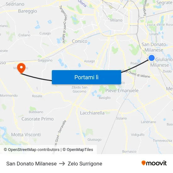 San Donato Milanese to Zelo Surrigone map