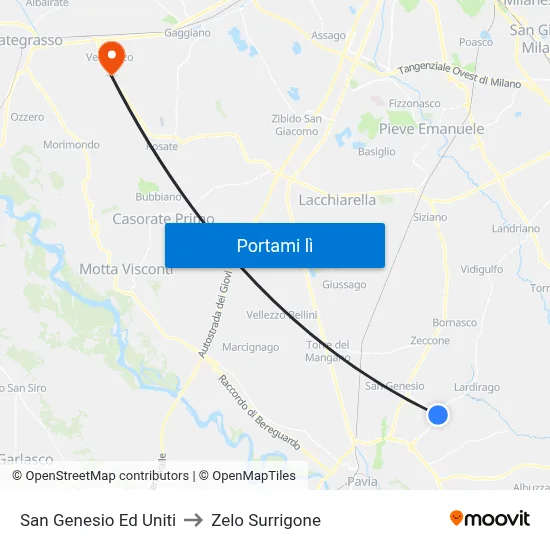 San Genesio Ed Uniti to Zelo Surrigone map