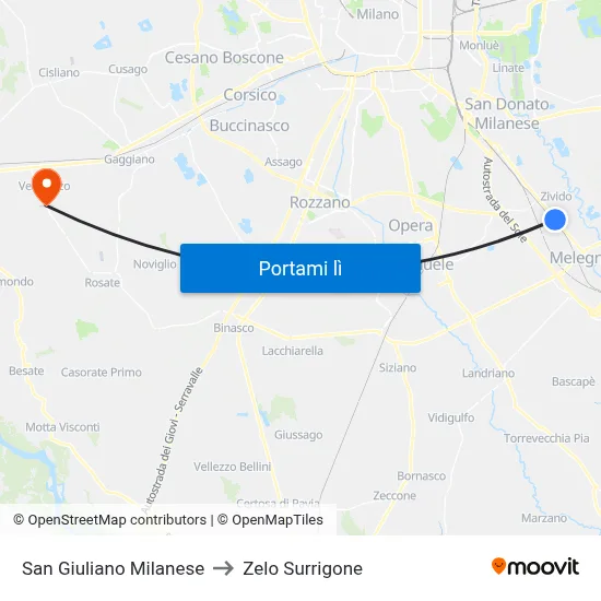 San Giuliano Milanese to Zelo Surrigone map