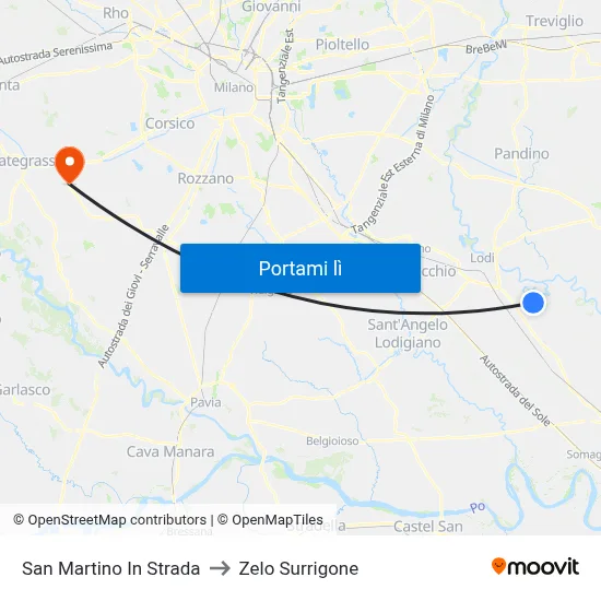 San Martino In Strada to Zelo Surrigone map