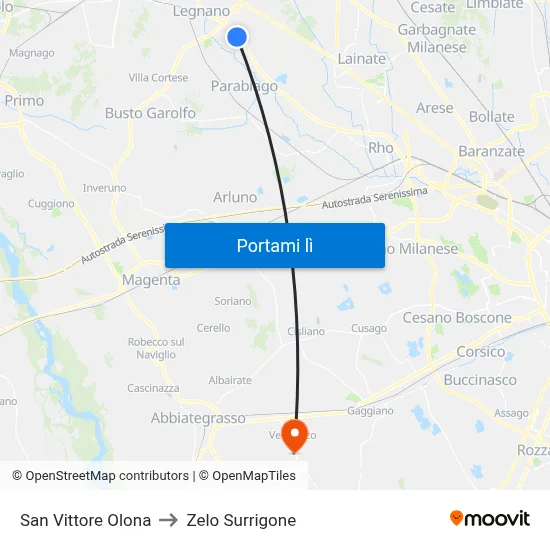 San Vittore Olona to Zelo Surrigone map