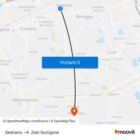 Sedriano to Zelo Surrigone map