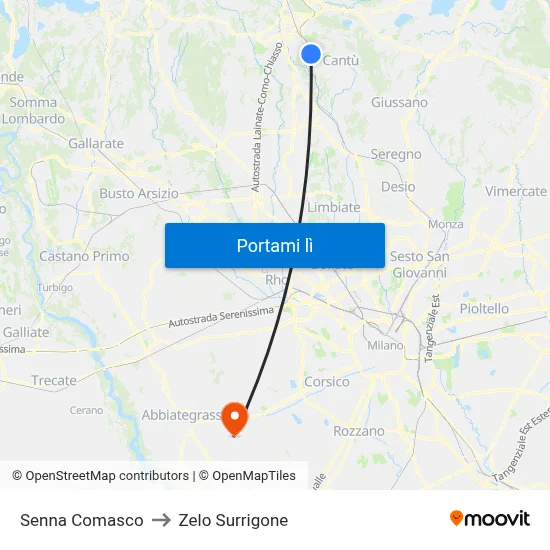 Senna Comasco to Zelo Surrigone map