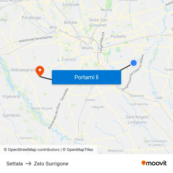 Settala to Zelo Surrigone map