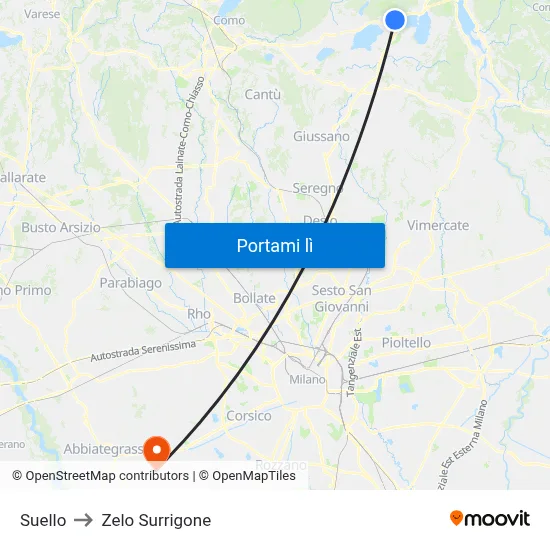 Suello to Zelo Surrigone map