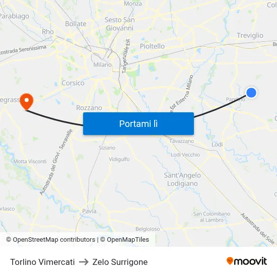 Torlino Vimercati to Zelo Surrigone map
