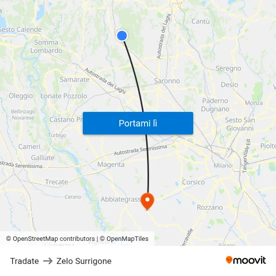 Tradate to Zelo Surrigone map