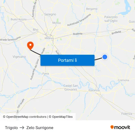 Trigolo to Zelo Surrigone map
