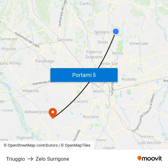 Triuggio to Zelo Surrigone map