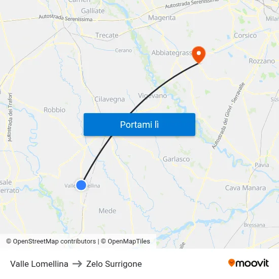 Valle Lomellina to Zelo Surrigone map