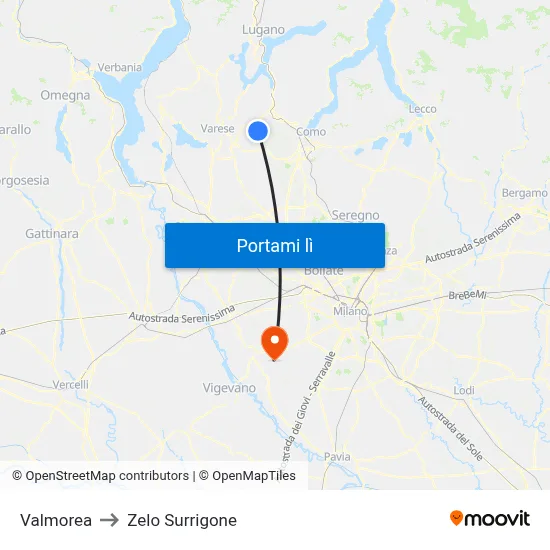 Valmorea to Zelo Surrigone map