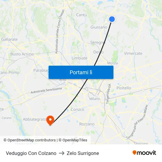 Veduggio Con Colzano to Zelo Surrigone map
