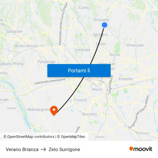 Verano Brianza to Zelo Surrigone map