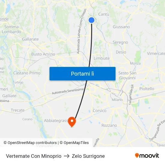 Vertemate Con Minoprio to Zelo Surrigone map