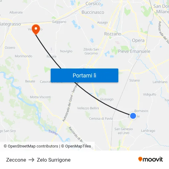 Zeccone to Zelo Surrigone map