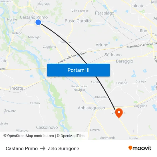 Castano Primo to Zelo Surrigone map
