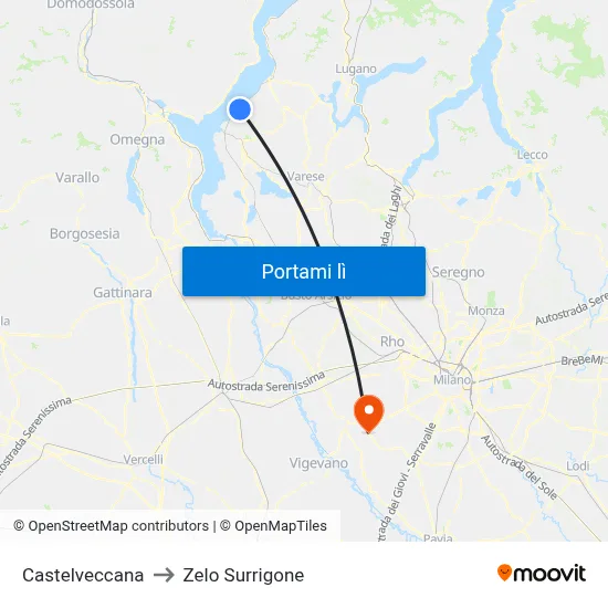 Castelveccana to Zelo Surrigone map
