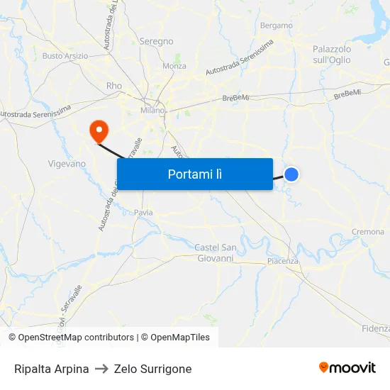 Ripalta Arpina to Zelo Surrigone map