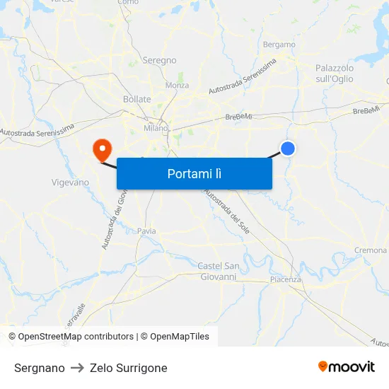Sergnano to Zelo Surrigone map