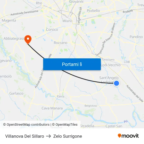 Villanova Del Sillaro to Zelo Surrigone map