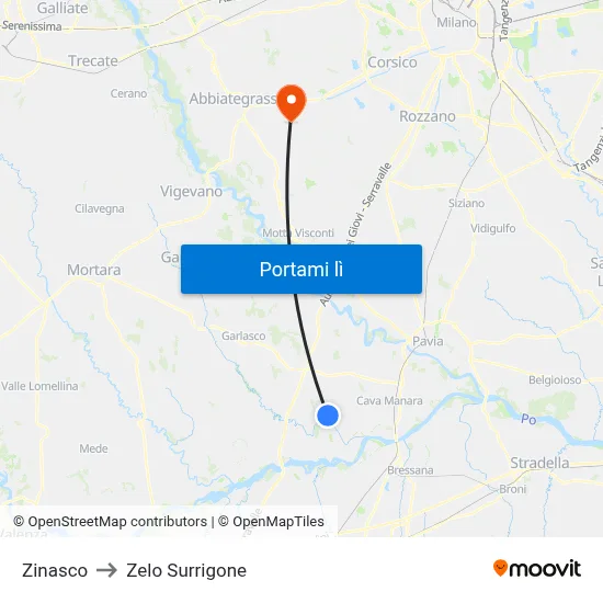 Zinasco to Zelo Surrigone map