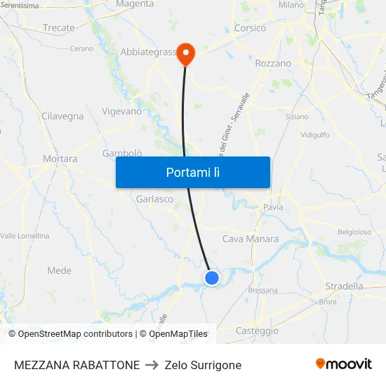 MEZZANA RABATTONE to Zelo Surrigone map