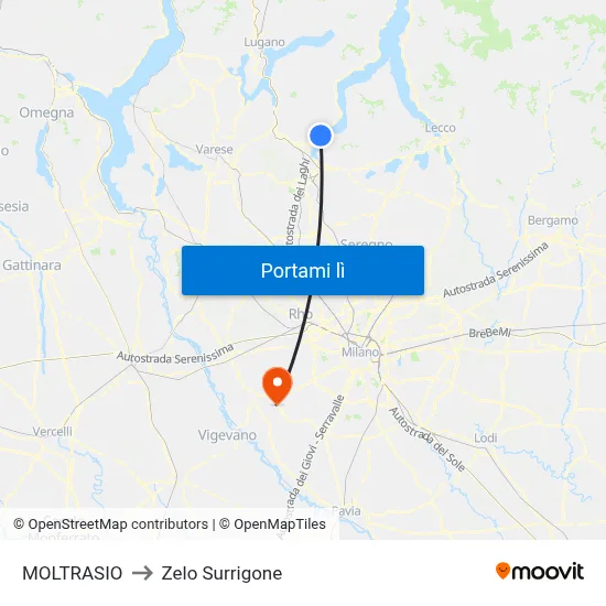 MOLTRASIO to Zelo Surrigone map