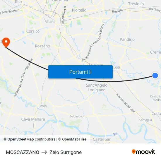 MOSCAZZANO to Zelo Surrigone map