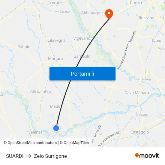 SUARDI to Zelo Surrigone map
