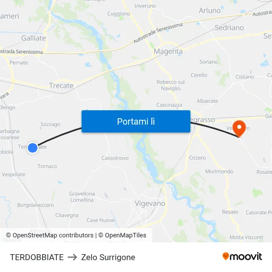 TERDOBBIATE to Zelo Surrigone map