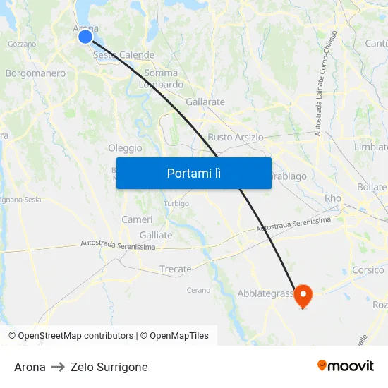 Arona to Zelo Surrigone map