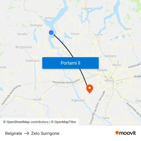 Belgirate to Zelo Surrigone map