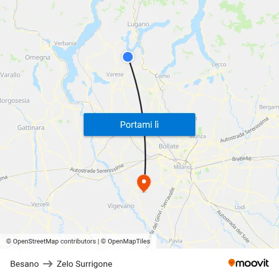 Besano to Zelo Surrigone map