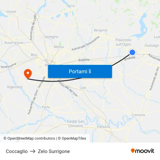 Coccaglio to Zelo Surrigone map