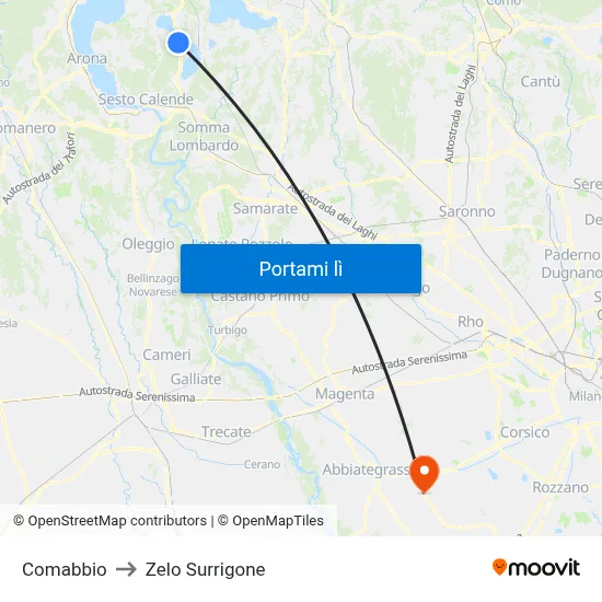 Comabbio to Zelo Surrigone map