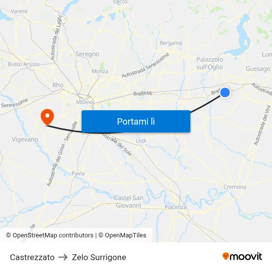 Castrezzato to Zelo Surrigone map