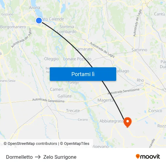 Dormelletto to Zelo Surrigone map