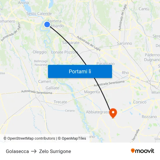 Golasecca to Zelo Surrigone map