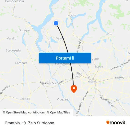 Grantola to Zelo Surrigone map