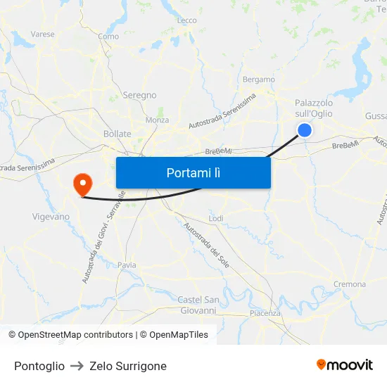 Pontoglio to Zelo Surrigone map