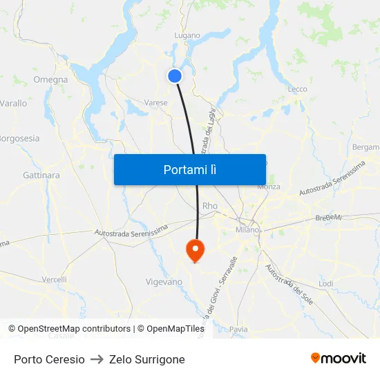 Porto Ceresio to Zelo Surrigone map