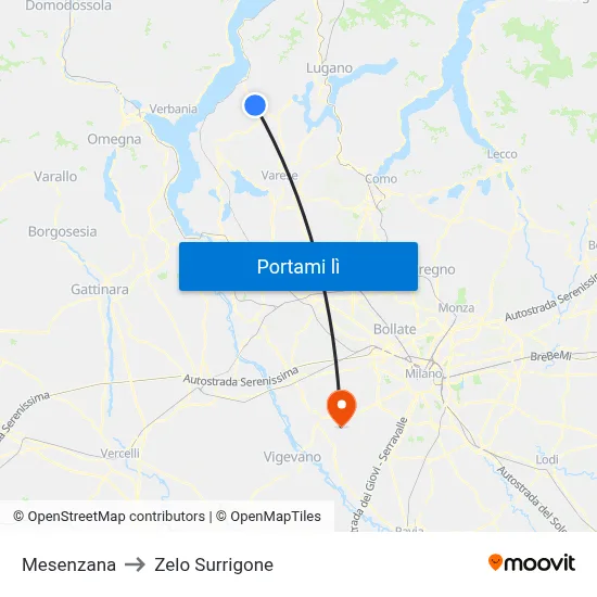 Mesenzana to Zelo Surrigone map