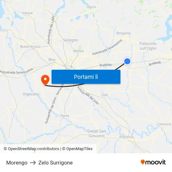 Morengo to Zelo Surrigone map