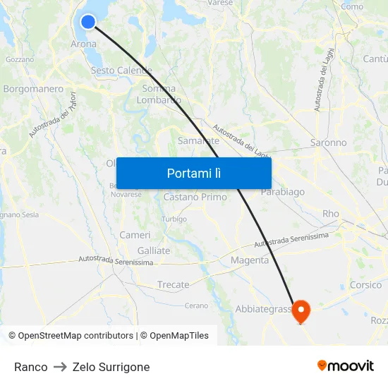 Ranco to Zelo Surrigone map