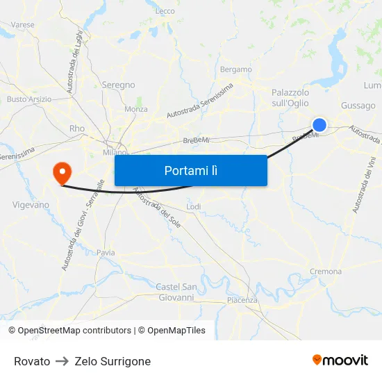 Rovato to Zelo Surrigone map